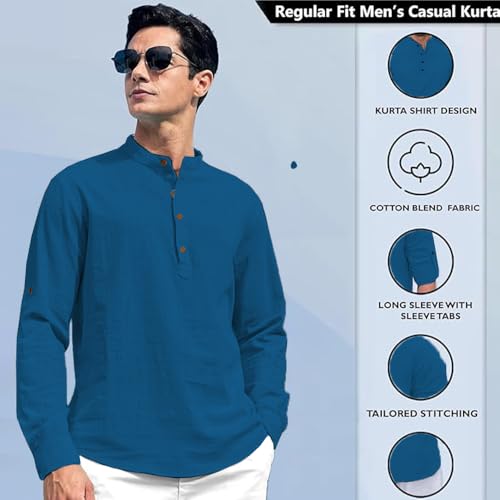 Image of Beige Color Cotton Blend Mandarin Neck Short Kurta Straight Kurta for Men (S)