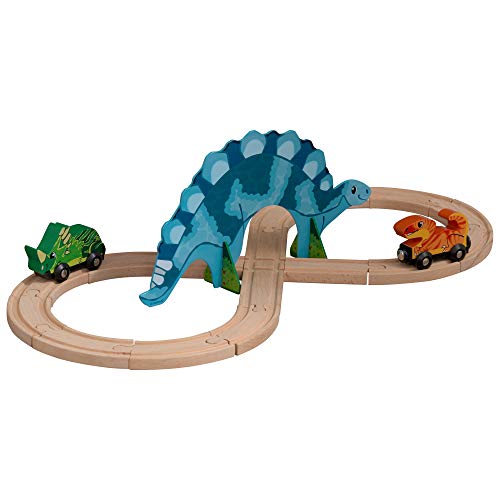 KidKraft Adventure Tracks™: Dino World Stego Loop 17-pc. Wooden Train Track and Vehicle Play Set, Gift for Ages 3+