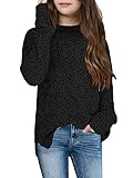 GAMISOTE Girl's Fuzzy Warm Sweater Crew Neck Chunky Side Slit Jumper Pullover Outwear Black