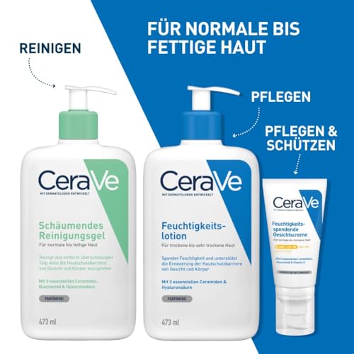 CeraVe Schäumendes Reinigungsgel, Sanftes Waschgel zum Entfernen von Verschmutzungen, Talg und Makeup, Feuchtigkeitsspendend, mit Niacinamid, Hyaluron und Ceramiden, 473 ml