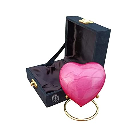 Pink Urn Keepsake Mini Heart Cremation Urn with Premium Black Box & Brass Stand - for Your Loved One & Human Ashes & Perfect Heart Urn for Adults & Infants Cover