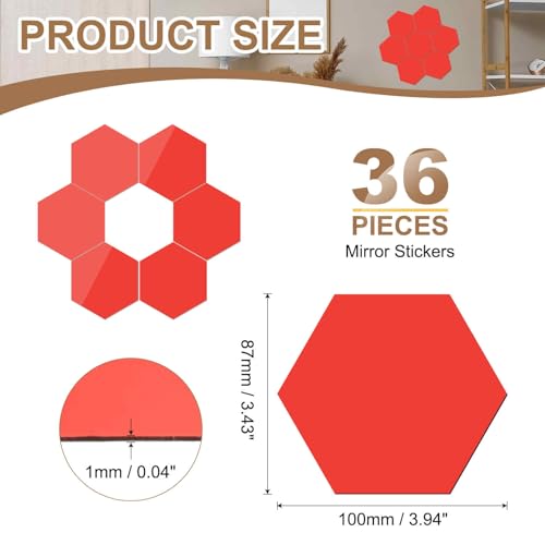 Vinilos adhesivos espejo hexagonal rojo 36 piezas miniatura 2