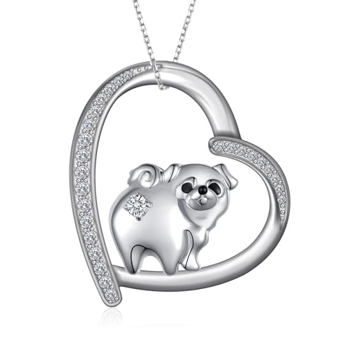 Feijiesi Pug Gifts 925 Sterling Silver Cute Pug Necklace Dog Jewelry Gifts for Women Pug Lovers
