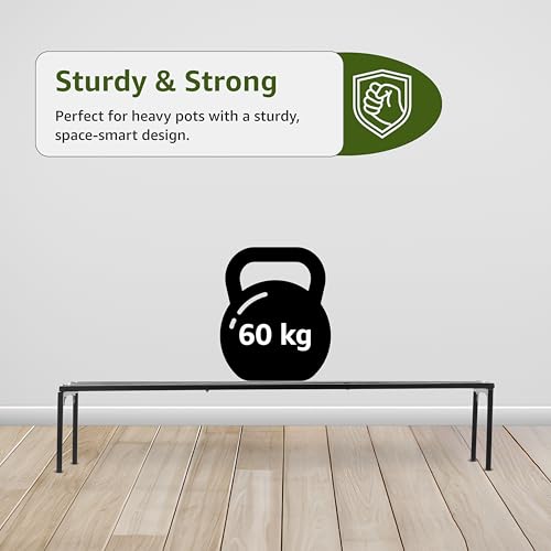 Image of Amazon Brand - Solimo Folding Metal Plant Stand (Pack of 2, Black) - Heavy-Duty, 60 kg /Shelf Load Capacity, 22 x 76 x 15 cm, Indoor & Outdoor Use