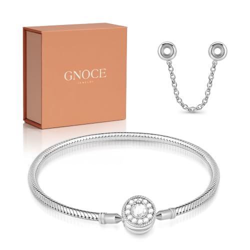 Image of GNOCE Love At First Sight Snake Chain Charm Bracelet S925 Sterling Silver Clasp DIY Bangle Jewelry for Women