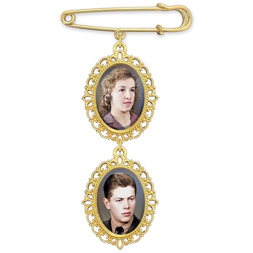 MemoriPix Wedding Bouquet Memorial Remembrance Photo Charm Bright Gold Holds 2 Pictures for Brides Flowers or Grooms Boutonniere with Photo Resizer