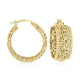 Ross-Simons 18kt Gold Over Sterling Beaded-Edge Byzantine Hoop Earrings