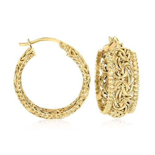 Ross-Simons 18kt Gold Over Sterling Beaded-Edge Byzantine Hoop Earrings