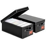 yoyobubu DVD Storage Box – Black Faux Leather DVD Case with Lid – DVD Shelf Organizer for 25 Standard DVD Cases – Foldable & Stackable Media Storage Solution-2Pack