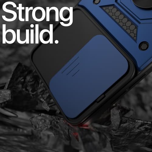 Image of Pikkme Back Cover for Realme P4x 5G | 360 Protection Case | Sliding Camera Shield Cover & Ring Holder Stand D10 Tough Armor Bumper Case (Blue)