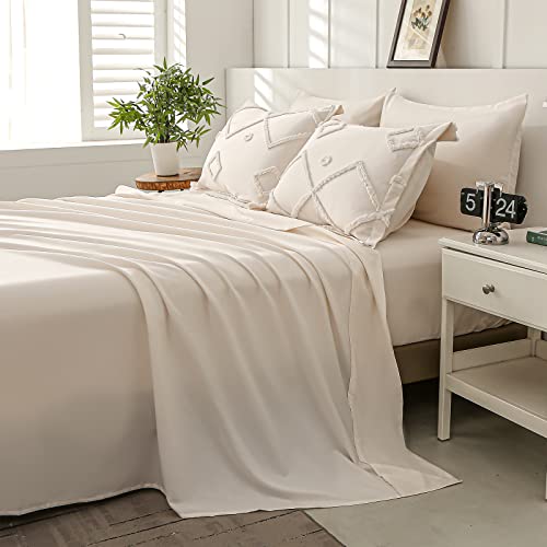 Wuruibo Tufted King Size Comforter Set,White Cream Bed In A Bag 7 Pcs,Shabby Chic Jacquard Geometry Comforters King Size With Sheets,Soft Microfiber Bedding Comforter Set For All Season(White,King) #TOP2