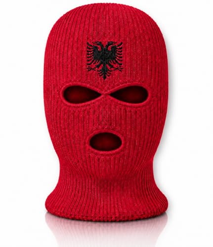 ProSxevan Sturmhaube I Balaclava mit Länderflagge I Flaggendesigns I Kopfstützenbezug fürs Auto I Gesichtsmaske I Karneval I WM EM Party Stadion und Public Viewing I (1 Albanien)