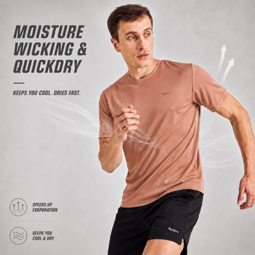 Image of Pepe Jeans Men's Solid Polyester Regular Fit T-Shirt | Lightweight Quick-Dry Athleisure Tee for Sports, Gym & Casual Wear | Moisture-Wicking Fabric | Round Neck | Short Sleeves | Active Comfort
