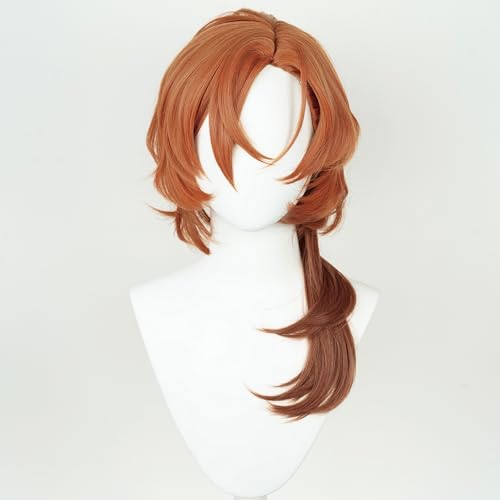 Image of Half and Half Long Curly Orange Brown Anime Cosplay Wig with Bangs Gradient Brown Wave Wigs Synthetic Hair for Women Men Halloween Costume