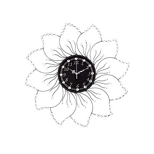 Horloge murale moderne fleur noir fer verre deco pour salon et chambre etude