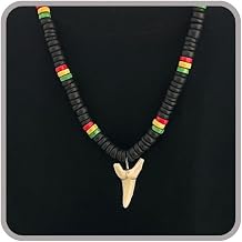 Shark Tooth Surfer Necklace for Men Black Wooden Bead Hawaiian Tribal Pendant Necklace Puka Shell Necklaces Beach Jewelry for Summer Party Gifts