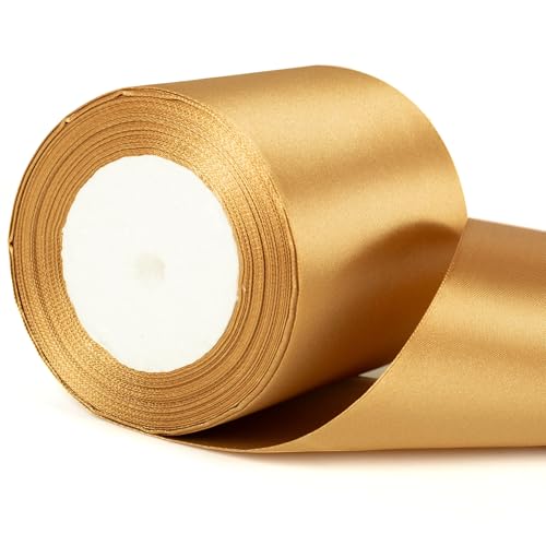 Cinta Gruesa De Satén Dorado Champán De 22 M X 10 Cm De Ancho, Para Embalaje De Regalo, Boda, Coche, Árbol De Navidad, Regalo De Cumpleaños, Pastel, Lazo, Ramo, Manualidades