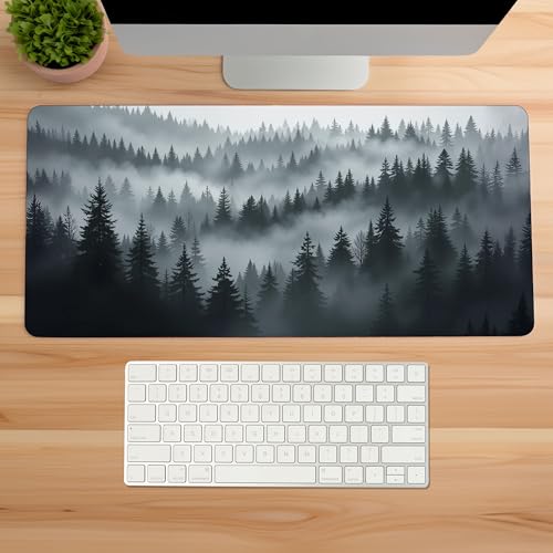 Image of Foggy Forest Premium Desk Mat | Anti-Skid | Anti-Slip | 90 * 42 cm | Laptop Mat for Work from Home /Office /Gaming- Extended Mouse pad and Keyboard Desk mat