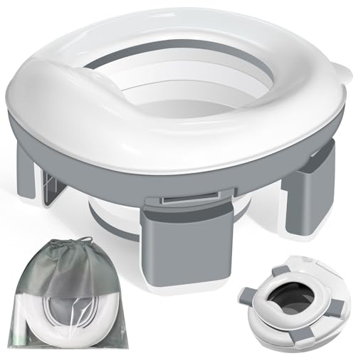 Macallen Orinal WC Portatil Niños Plegable, 3 In1 Orinales Infantiles Inodoro con Piezas a Prueba de Salpicaduras Adaptador, Orinales Asiento Inodoro Plegable con 20 Bolsas pare Casa y Viaje, Gris