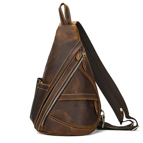 Mens Backpack Vintage Vegetable Tanned Leather Chest Bag Leather Chest Bag for Camping Outdoor Sport,4-40x25x17cm