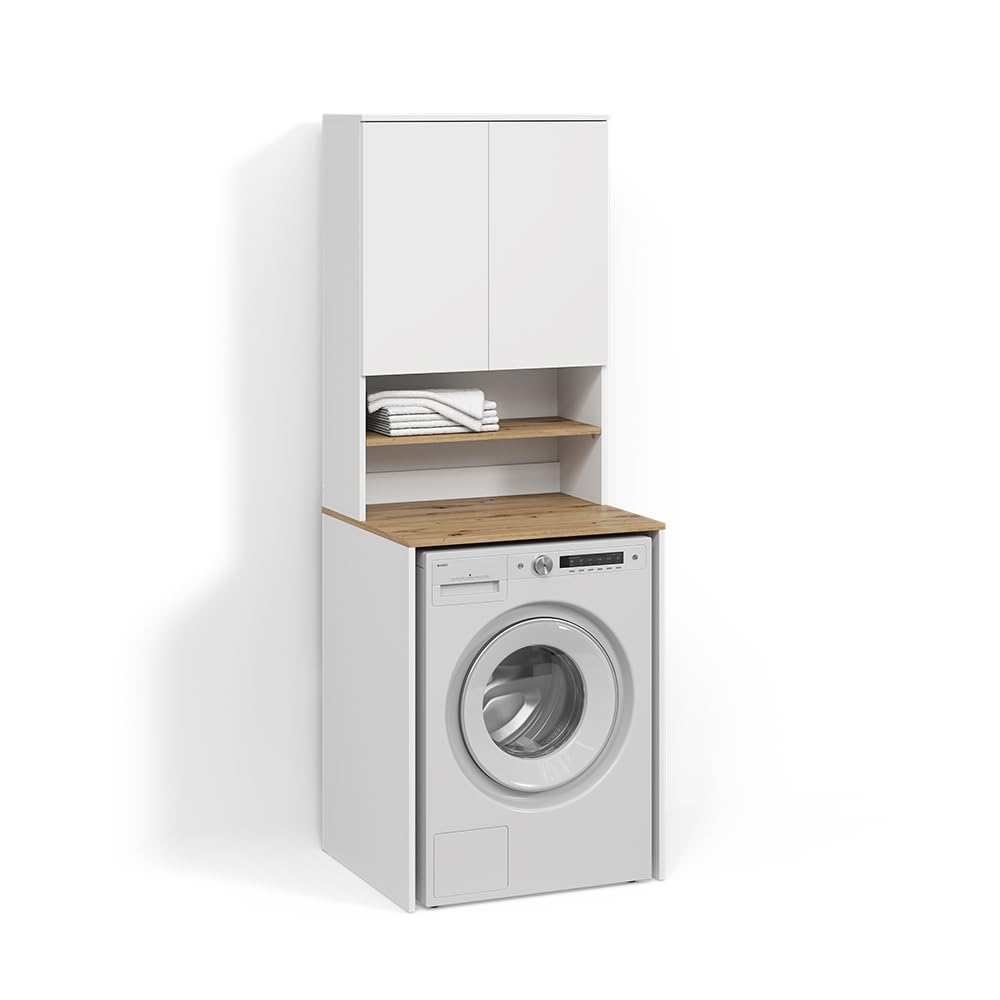 Livinity Waschmaschinenschrank Paolina, Weiß/Artisan, 68 x 88.2 cm 2 Teile mit Regal