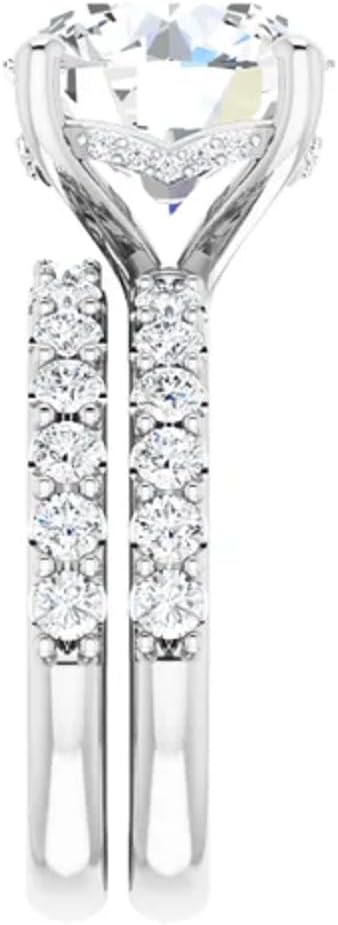 LOVE BAND 5 CT Moissanite Ring Set Round Moissanite Engagement Ring & Wedding Bridal Ring Set In 10k 14k 18k Gold & 925 Sterling Silver Christmas Ring for Women