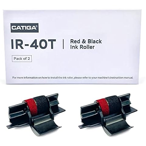 CATIGA IR-40T Ink Roller Cartridge for Printing Calculators and Adding Machines, Black/Red Pack of 2, Used with Casio HR-100TM HR-150TM HR-170RC, Sharp EL-1750V EL-1801V, CP30A CP90A Cover