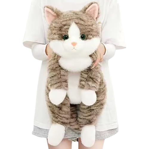 Xiyocadt Kuscheltier Katze Liegend Katzen Plüschtier Kätzchen Stofftier Spielzeug Kuschelkissen Geschenk für Kuscheln & Spielen (30cm Graue Katze)