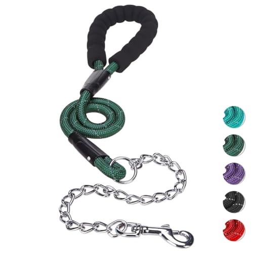 MIHACHI Anti Chew Dog Lead, Heavy Duty Rope Dog Leash with Anti-Bite Chain and Soft Padded Handle