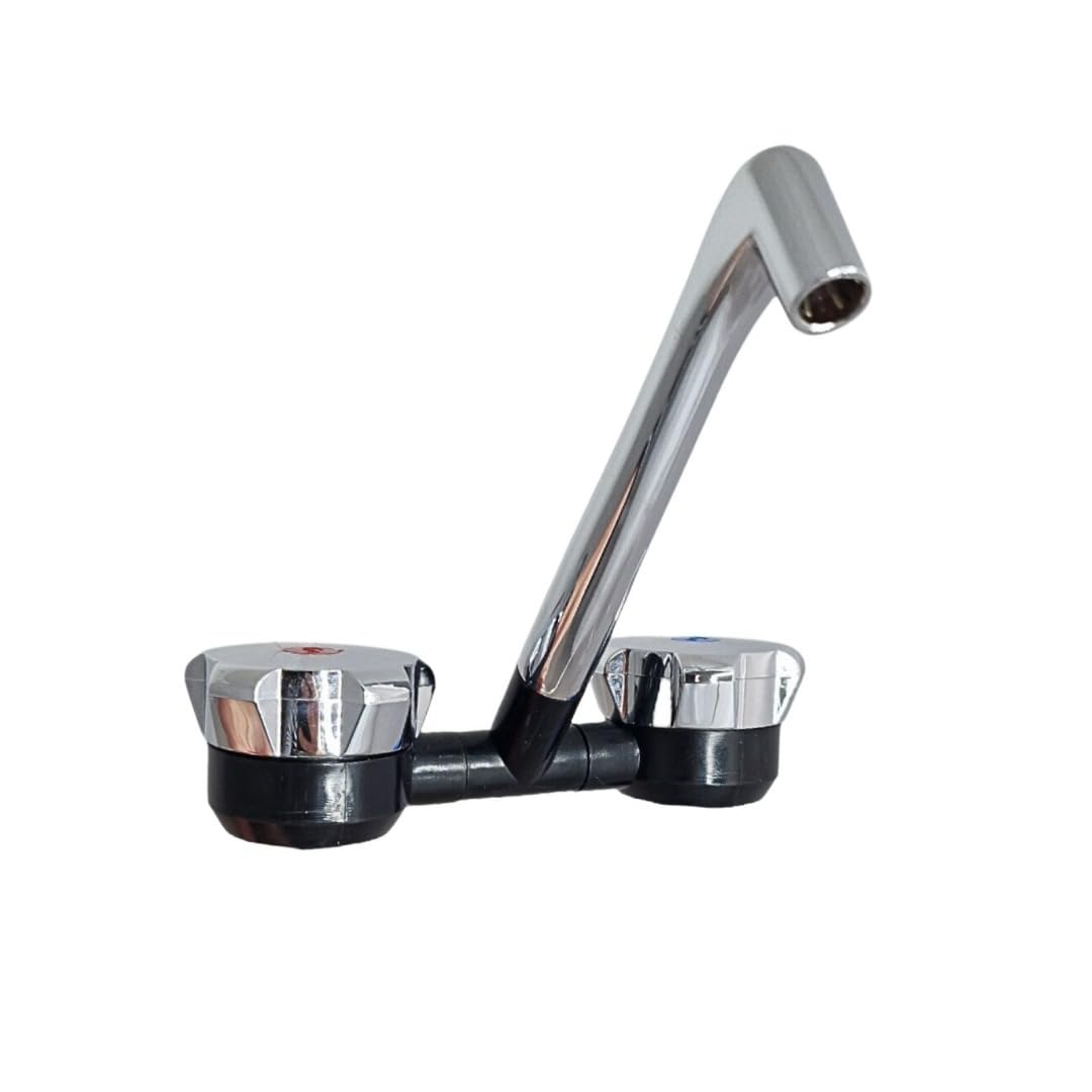 Rubinetto miscelatore cromato caldo e freddo con beccuccio pieghevole, 12 V, micro interruttore per camper, caravan, camper, barca
