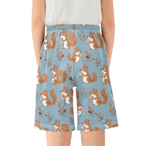 Squirrels Holding Nuts Sleep Shorts Summer Pajama Shorts Elastic Waist Sleep Bottoms with Pockets 6-14 Years2