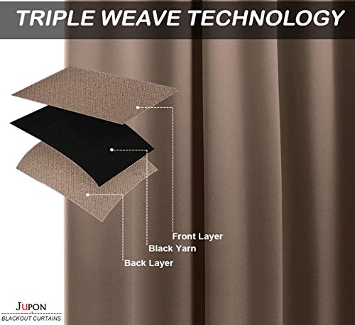Image of JUPON Silk Blackout Curtain Pack Of 1 Piece With 3 Layers Weaving Technology & Solid Grommet Curtains Pattern /Thermal Insulated Draperies Energy Saving (W 44 inch X 84 inch L) Mocha