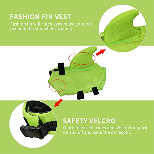 Snik-S Dog Life Jacket- Preserver With Adjustable Belt, Pet Swimming Shark Jacket For Short Nose Dog (Pug,Bulldog,Poodle,Bull Terrier,Labrador) (Green, X-Small) #TOP2