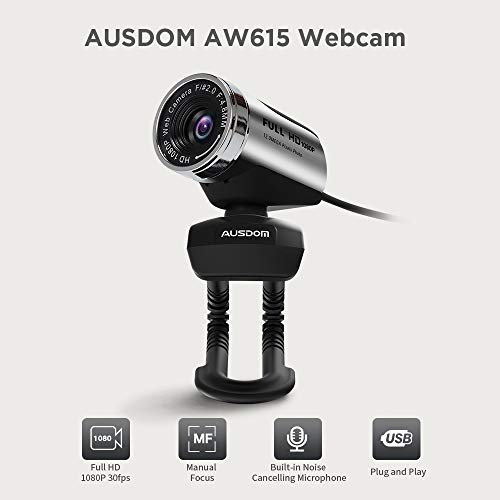 AUSDOM Webcam FHD 1080P, AW615 Multicolore Moderna Camera con Microfono Integrato Definizione Alta USB 2.0 Compatibile con Skype MSN Facebook Youtube