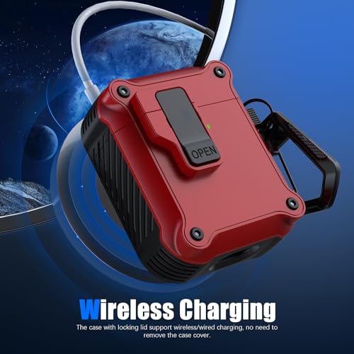 Image of RFUNGUANGO AirPods 2 Case with Lock Magnetic Lid, Red