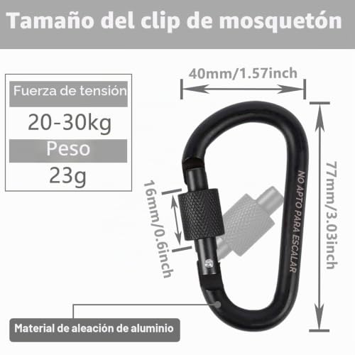 Miniatura 3 de Yofasen 4 Piezas Clip De Mosquetón Negro - Clip De Mosquetón De Bloqueo De Anillo En D Resistente Con Bloqueo De Tornillo Llavero De Bloqueo De Aleación De Aluminio Para, Mochila, Llavero, Senderismo