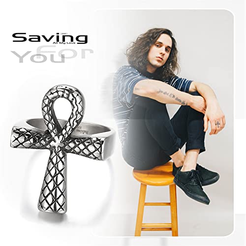 Oidea Jewelry Men's Ankh Ring, Retro Ancient Egyptian Ankh Cross Ring, Snake Pattern Symbol Ring, Stainless Steel Rings For Men Women, With Gift Bag, Size 13 #TOP7