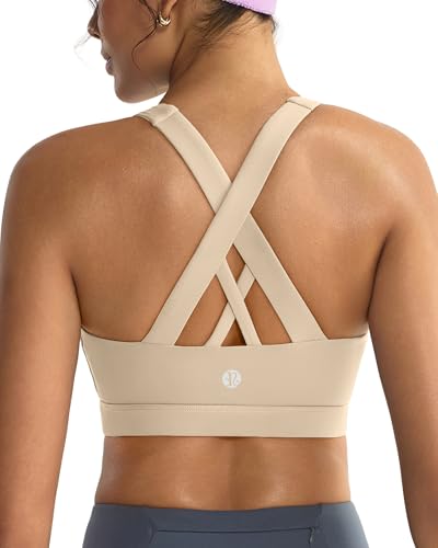 Image of RUNNING GIRL Sports Bras for Women,Padded Strappy Sports Bras Criss-Cross Back Medium Support Sports Bras with Removable Cups