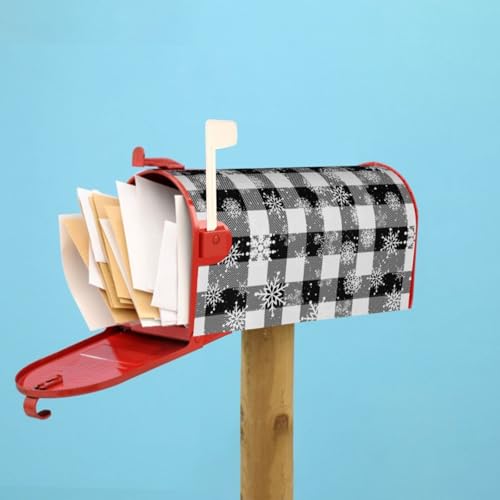 Image of Black and White Buffalo Check Snowflake Snowy Plaid Mailbox Covers Magnetic Mailbox Wraps Post Letter Box Cover Standard Oversize 21 inchX18 inch /25.5 inch X 21 inch Mailwrap Garden Home Decor