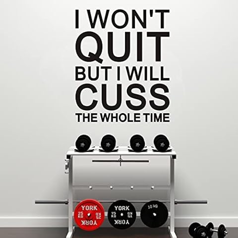 VODOE I Won't Quit But I Will Cuss The Whole Time Wall Stickers Inspirational Office Gym Wall Decals Motivational Quotes Classroom Wall Art Decals Vinyl Sports Positive Garage Wall Decor 18"X15" Cover