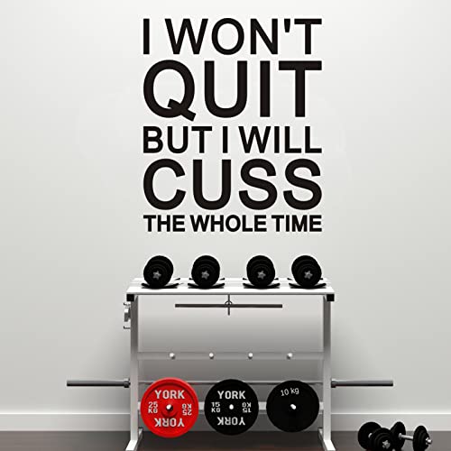 Vodoe I Won't Quit But I Will Cuss The Whole Time Wall Stickers Inspirational Office Gym Wall Decals Motivational Quotes School Classroom Wall Art Decals Vinyl Exercise Sports Positive Fitness Garage Wall Decor 18"X15" #TOP17