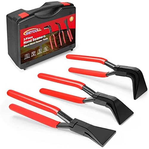 BETOOLL 3-Piece Hand Seamers Sheet Metal Tools Set - Straight Jaw, 45°, and 90° Metal Bending Pliers with Tool Box Storage Case for Bending and Flattening Sheet Metal