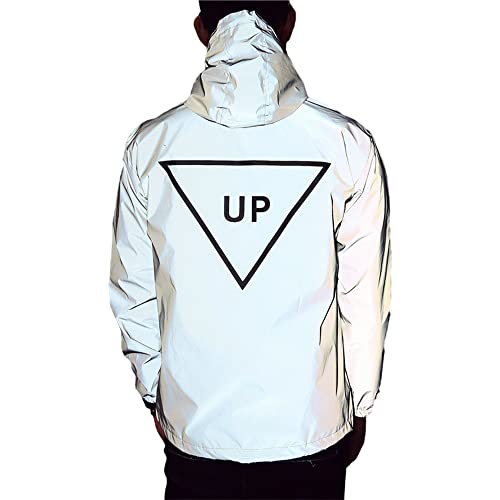 Fangfei 3m Scotchlite Reflective Coat Hooded Windbreaker Fashion Jacket(UP) Silver, Asian XXL = US L