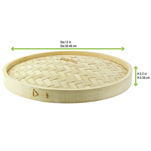 Image of PacknWood 209BBDIM30LID - Bamboo Lid for Dim Sum Giant Steamer - Lids for Steaming Basket - Reusable & Biodegradable Bamboo Lid Dim Sum Steamer - (11.8 inch) - (Pack of 10)