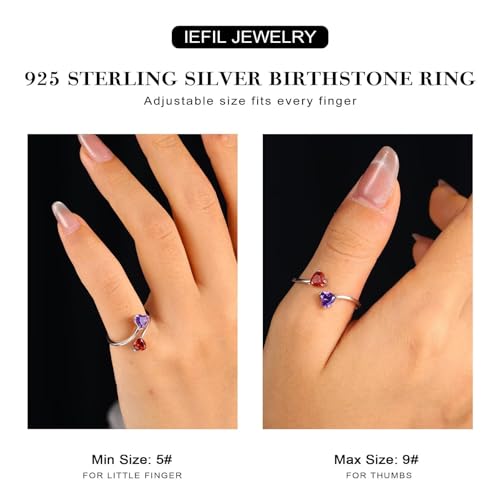 Iefil Adjustable Birthstone Rings for Women - 925 Sterling Silver Double Birthstone Rings, Anniversary & Birthday Gifts for Women, Personalized Jewelry Gifts for Wife, Mom, Girlfriend4