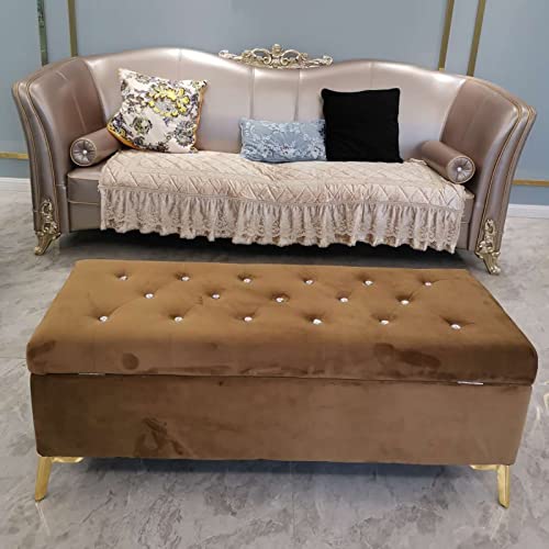 Banc de chambre moderne en velours avec coffre de rangement intégré chic - 5