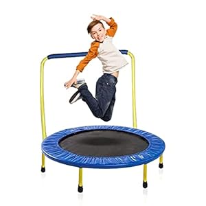 Kids Trampoline Portable & Foldable 36 Inch Round Jumping Mat for Toddler Durable Steel Metal Construction Frame with Padded Frame Cover and Handle Bar
