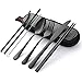 Hotype Cubiertos Acero Inoxidabl, 8Pcs Cubiertos de Acampada, Cubiertos Portátiles para Acampar y Viajes con Bolsa de Almacenamiento, para Hogar, Trabajo, Camping, Llevar, Negro