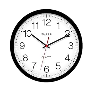 SHARP Wall Clock – Black, Silent Non Ticking 14 Inch Quality Quartz Battery Operated Round Easy to Read Home/Kitchen/Office/Classroom/School Clocks, Sweep Movement
