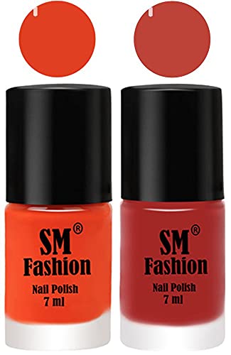 Image of Long Lasting Nail Polish | Nail Paint Combo 7 ml Each) - Set of 2 Reddish Orange -Dark Nude